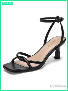 Wide Width Faux Leather Kitten Heel Sandals Square Toe Ankle Strap Dressy Party